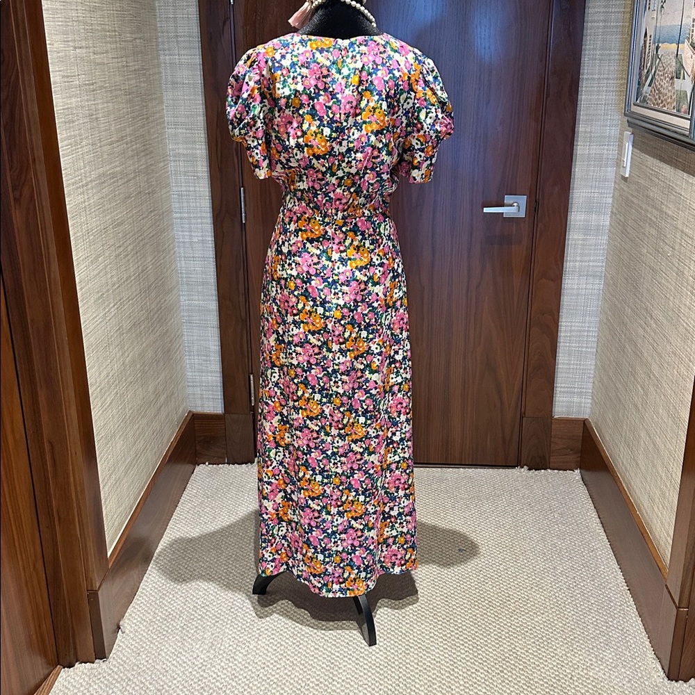 SALONI Pink and Red Puff Sleeve Midi Dress - Picture 5 of 10